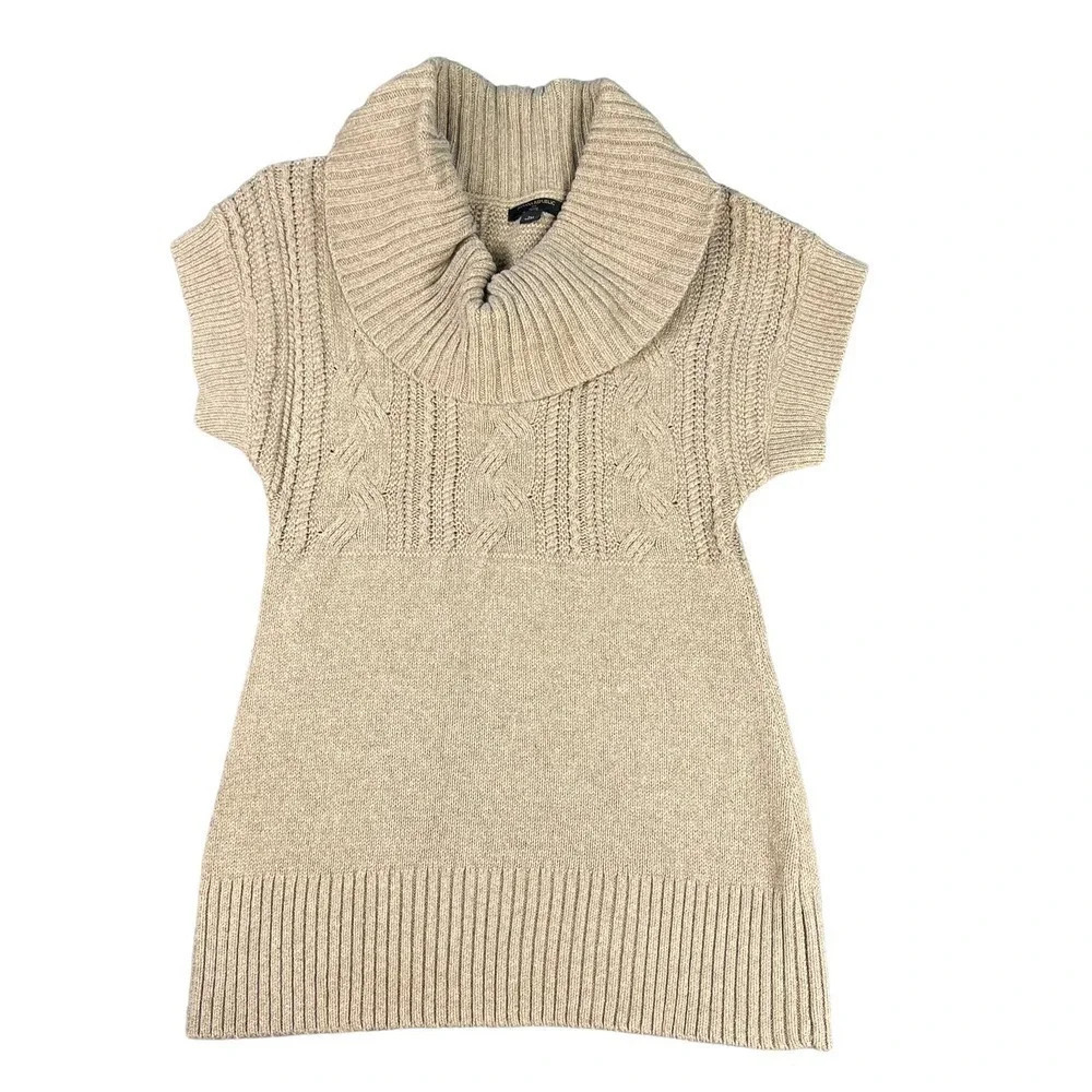 Banana Republic Women's Petite Medium Beige Wool‎ Blend Cowl Neck Tunic Sweater